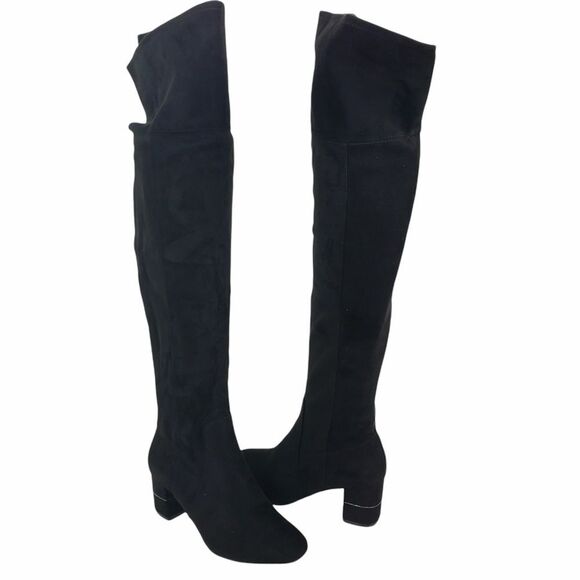 Alfani Boots Womens 6 M Black Over-the-Knee Novaa Faux Suede Square Toe - Picture 1 of 10
